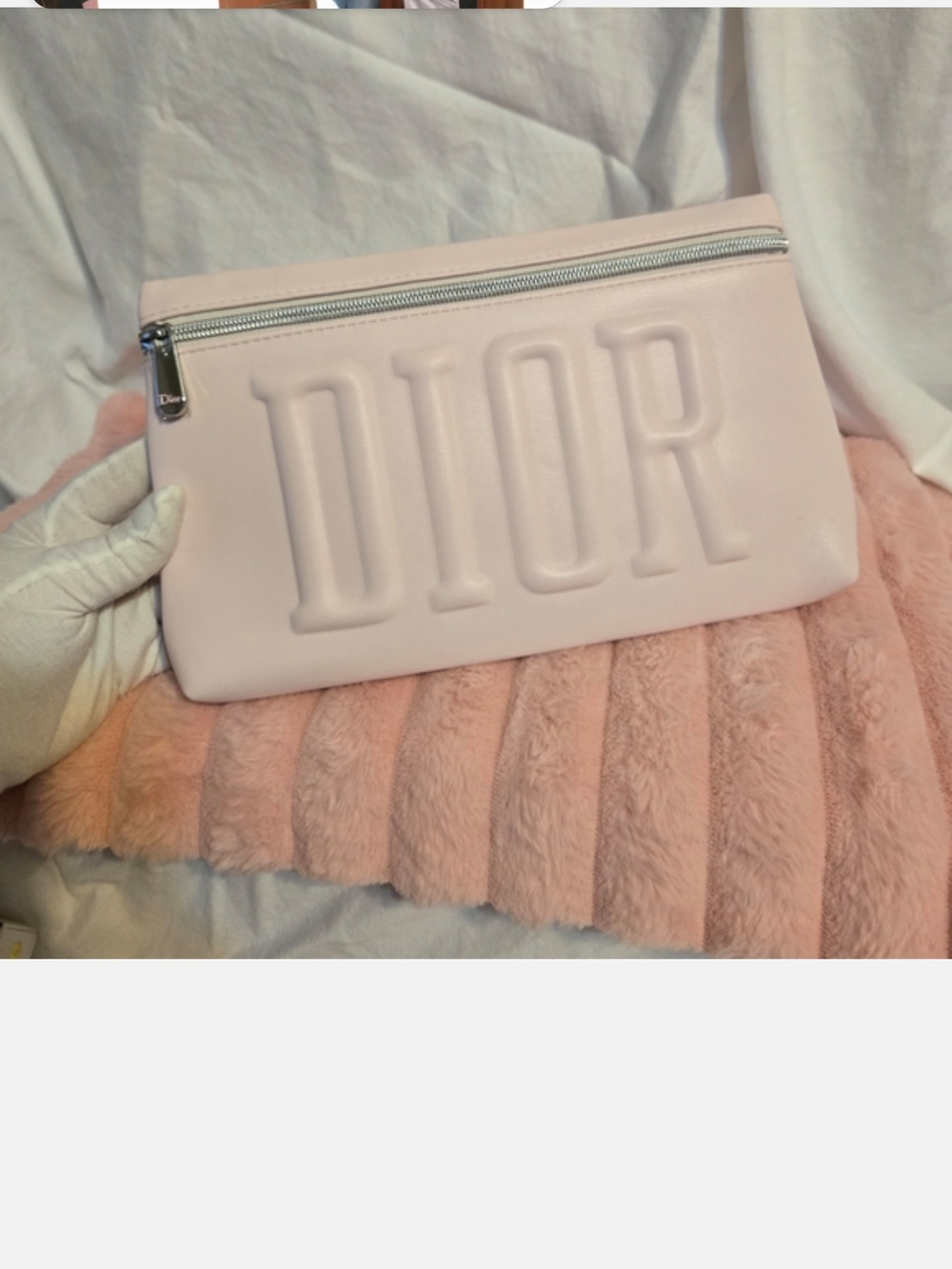 Dior Pale Pink Embossed Logo Zip Cosmetic Pouch